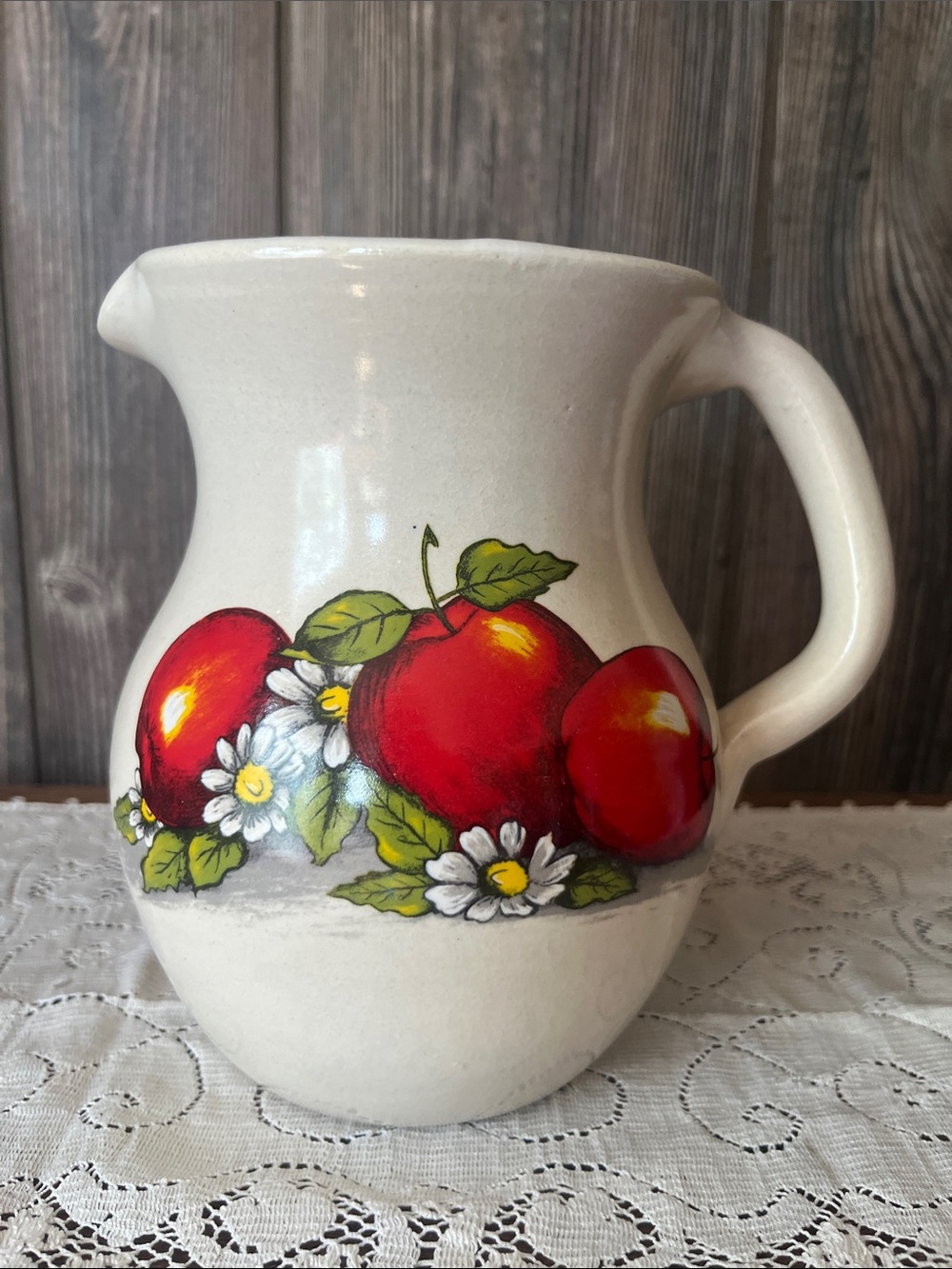 Shakers & Thangs handmade Apple print pottery pitcher